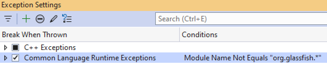 Visual Studio Exception Settings